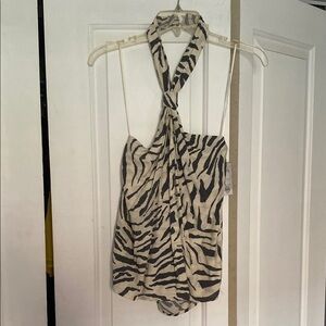 Nine West Asymmetrical Halter Top in White and Gray